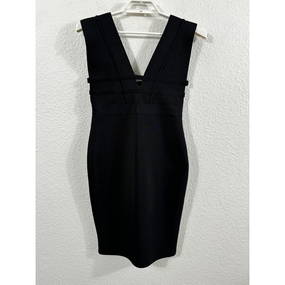Bella Barnett Dress Womens Large Black Bandage Sleeveless V Neck Cocktail Mini